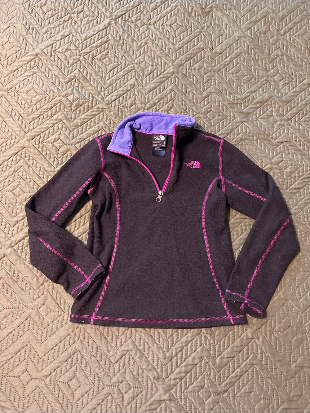 The North Face kids Black Half-Zip Fleece with Pink Trim